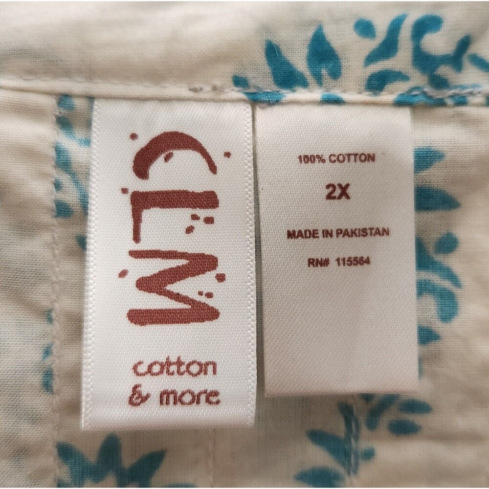 CLM Womens Blouse Size 2X White Cotton Floral Boho Retro Flattering - Picture 5 of 6